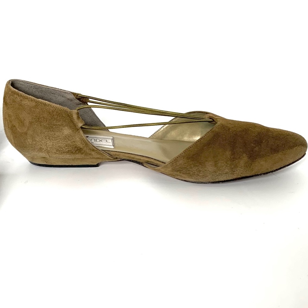 Sesto Meucci Henri Bendel Camel Brown Suede Ballet Flats Bungee Strap